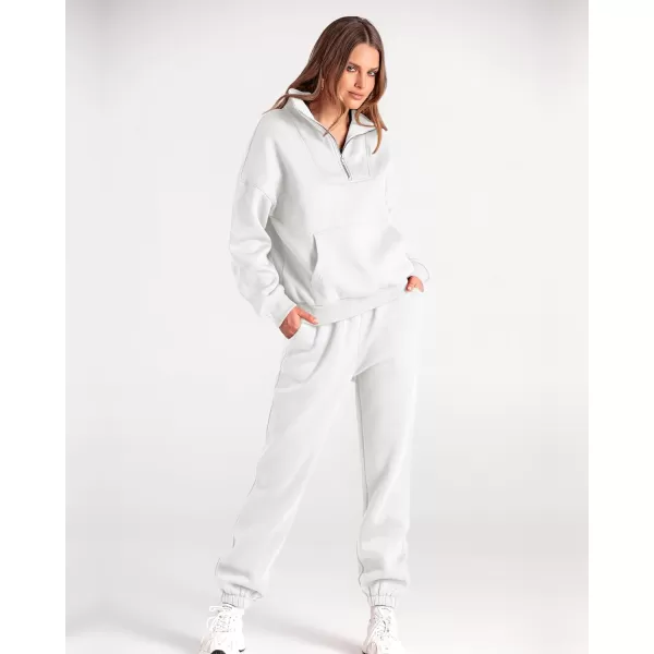 imageBTFBM Women 2 Piece Tracksuits Fall Winter 14 Zip Sweatshirt Jogger Pants Matching Lounge Sets Thick Sweatsuits PocketsSolid White