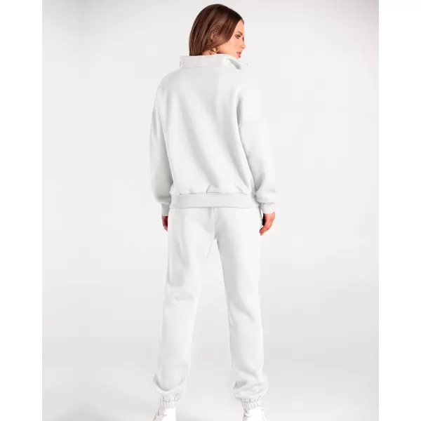 imageBTFBM Women 2 Piece Tracksuits Fall Winter 14 Zip Sweatshirt Jogger Pants Matching Lounge Sets Thick Sweatsuits PocketsSolid White