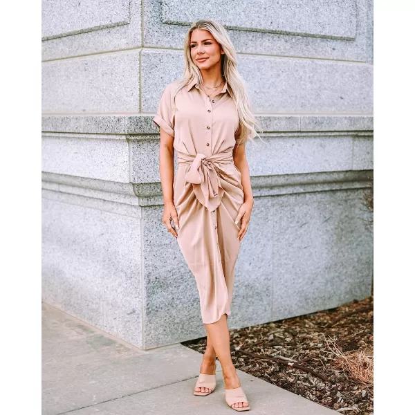 imageBTFBM Women 2023 Button Down Ruched Shirt Dresses Short Sleeve Lapel V Neck Elegant Party Spring Summer Maxi Satin DressShort Sleeve Light Khaki