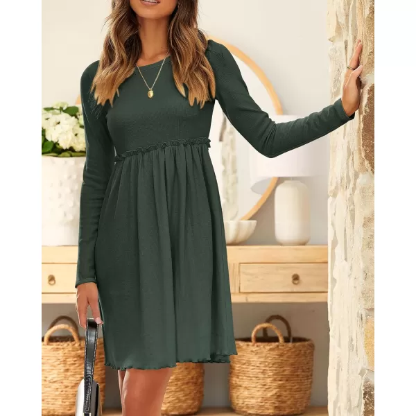 imageBTFBM Women 2023 Casual Button Down Summer Fall Dresses Long Sleeve Crew Neck Solid High Waist Short Tunic Mini DressLong Sleeve Army Green