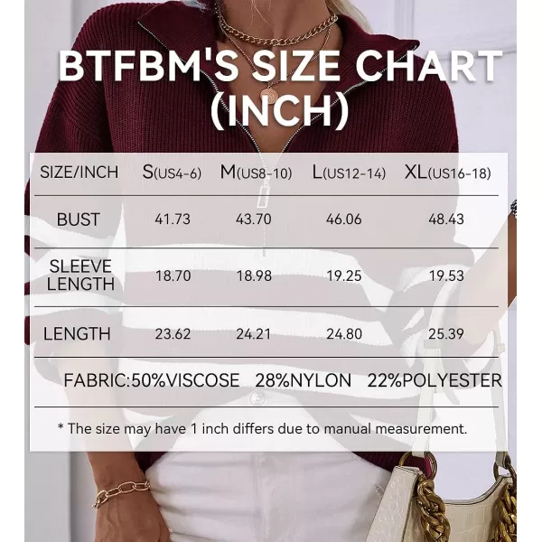 imageBTFBM Women 2023 Casual Long Sleeve Zip Striped Pullover Sweaters V Neck Collar Ribbed Knit Fall Winter Slouchy JumpersStriped Wine Red