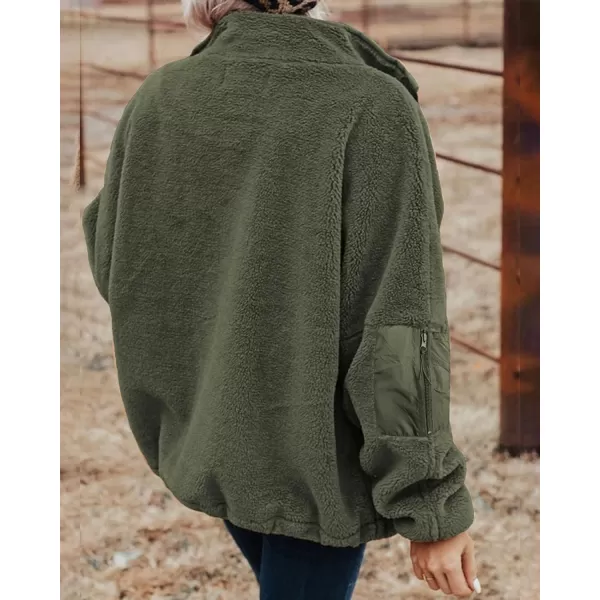imageBTFBM Women 2023 Fall Winter Fleece Jackets Full Zip Long Sleeve Casual Soft Fuzzy Shaggy Teddy Coats Jacket OuterwearSolid Green