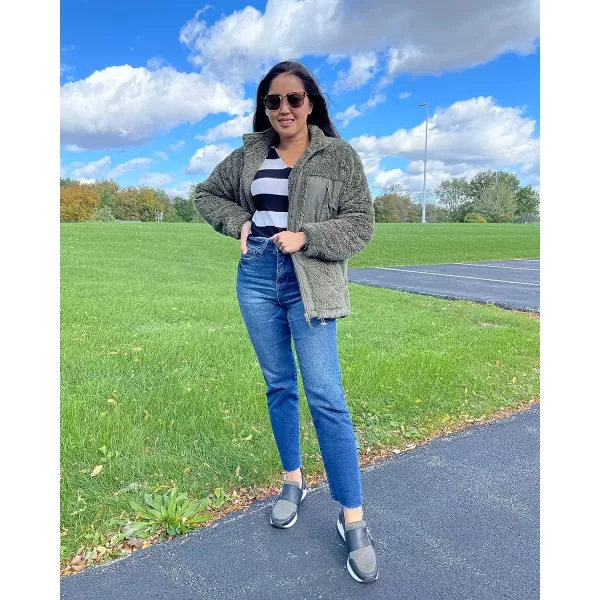 imageBTFBM Women 2023 Fall Winter Fleece Jackets Full Zip Long Sleeve Casual Soft Fuzzy Shaggy Teddy Coats Jacket OuterwearSolid Green