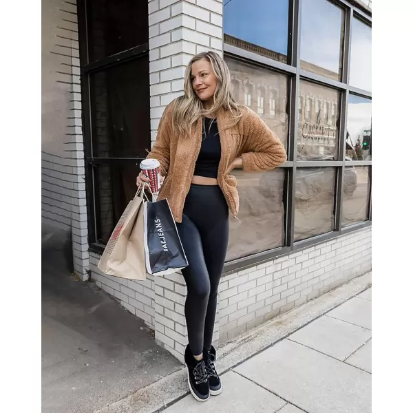 imageBTFBM Women 2023 Fall Winter Fleece Jackets Full Zip Long Sleeve Casual Soft Fuzzy Shaggy Teddy Coats Jacket OuterwearSolid Khaki