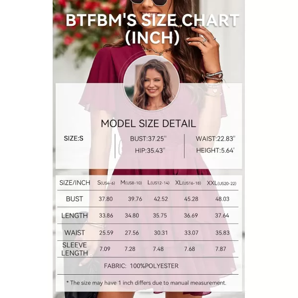 imageBTFBM Women 2023 Fashion Faux Wrap VNeck Dresses Short Sleeve High Waist Belt Swing Ruffle Hem Aline Summer Short DressZwine Red