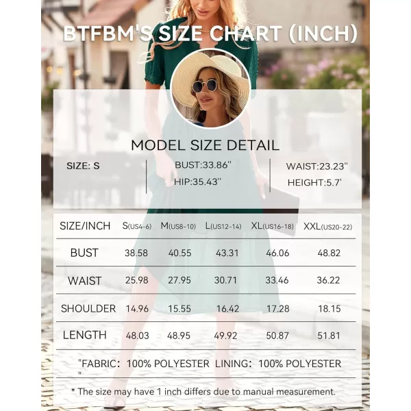 imageBTFBM Women 2023 Summer Boho Midi Dress Short Sleeve V Neck Swiss Dot Belted High Waist Ruffle Tiered ALine Beach DressSwiss Dot Dark Green
