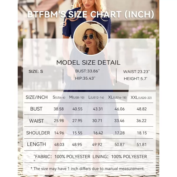 imageBTFBM Women 2023 Summer Boho Midi Dress Short Sleeve V Neck Swiss Dot Belted High Waist Ruffle Tiered ALine Beach DressSwiss Dot Navy
