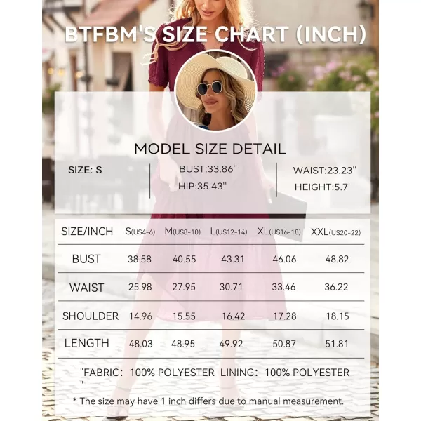 imageBTFBM Women 2023 Summer Boho Midi Dress Short Sleeve V Neck Swiss Dot Belted High Waist Ruffle Tiered ALine Beach DressSwiss Dot Wine Red