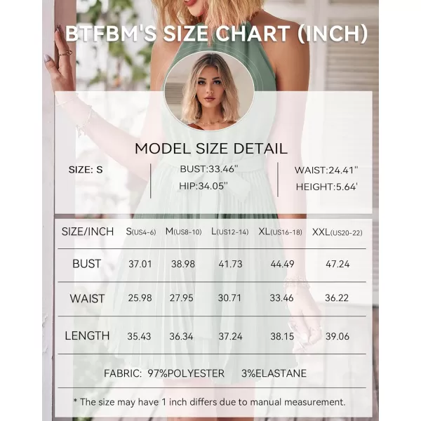 imageBTFBM Women 2023 Summer Casual Halter Neck ALine Dress Sleeveless Belted Swing Pleated Cocktail Party Beach Mini DressesSolid Bean Green