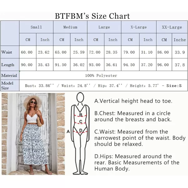 imageBTFBM Women 2023 Summer Fall Floral Long Skirts Casual Elastic High Waist Pleated Swing A Line Boho Beach Maxi SkirtFloral Dark Blue