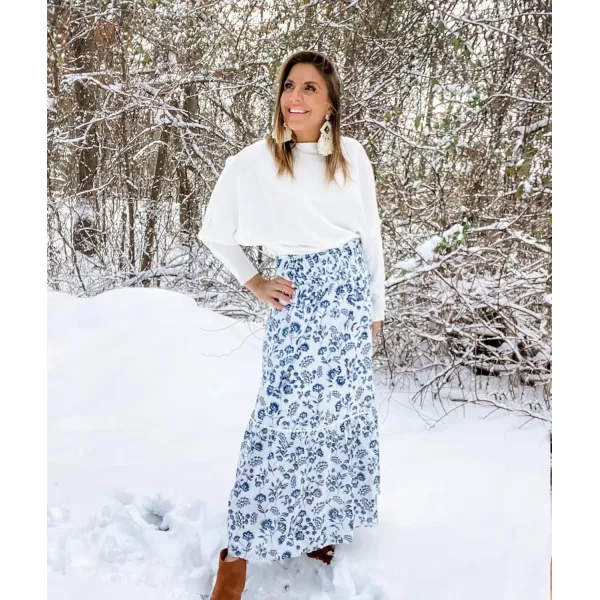 imageBTFBM Women 2023 Summer Fall Floral Long Skirts Casual Elastic High Waist Pleated Swing A Line Boho Beach Maxi SkirtFloral Dark Blue
