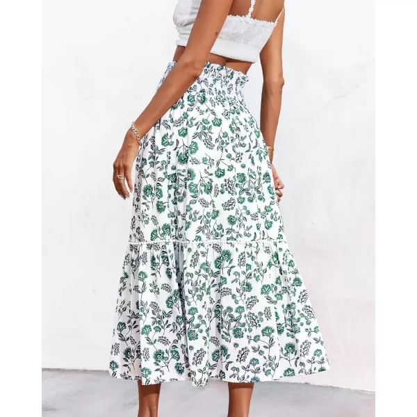 imageBTFBM Women 2023 Summer Fall Floral Long Skirts Casual Elastic High Waist Pleated Swing A Line Boho Beach Maxi SkirtFloral Green