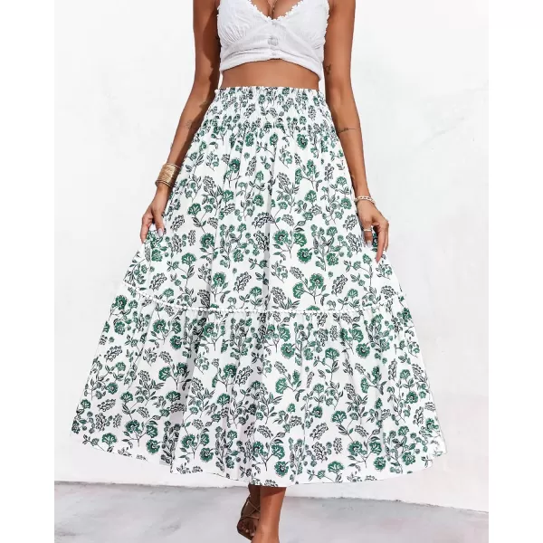 imageBTFBM Women 2023 Summer Fall Floral Long Skirts Casual Elastic High Waist Pleated Swing A Line Boho Beach Maxi SkirtFloral Green