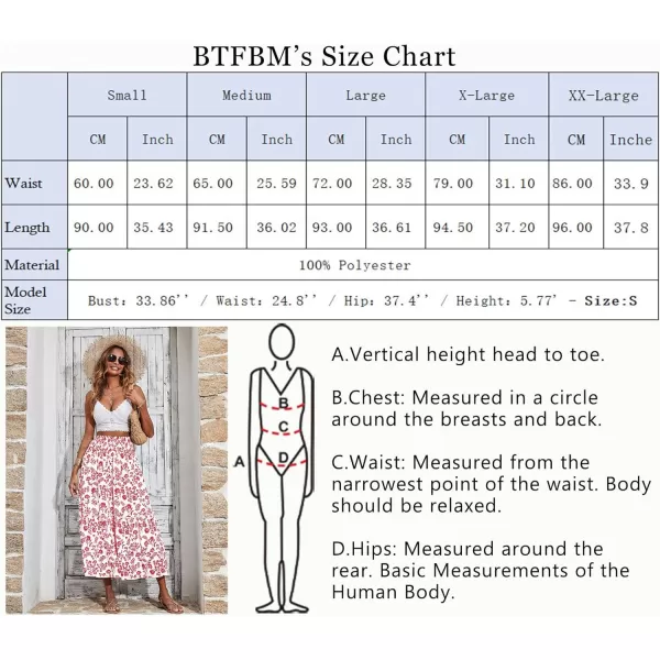 imageBTFBM Women 2023 Summer Fall Floral Long Skirts Casual Elastic High Waist Pleated Swing A Line Boho Beach Maxi SkirtFloral Red