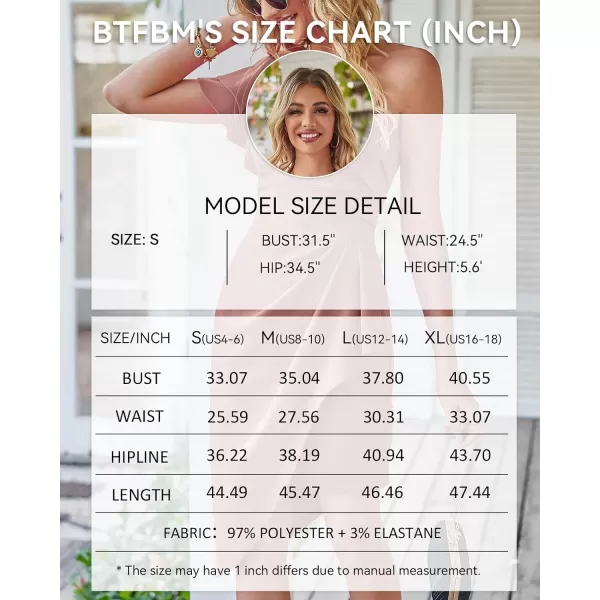 imageBTFBM Women 2023 Summer Fashion Elegant One Shoulder Cocktail Dress Ruffle Sleeve Wrap Ruched Bodycon Short Party DressesSolid Pink