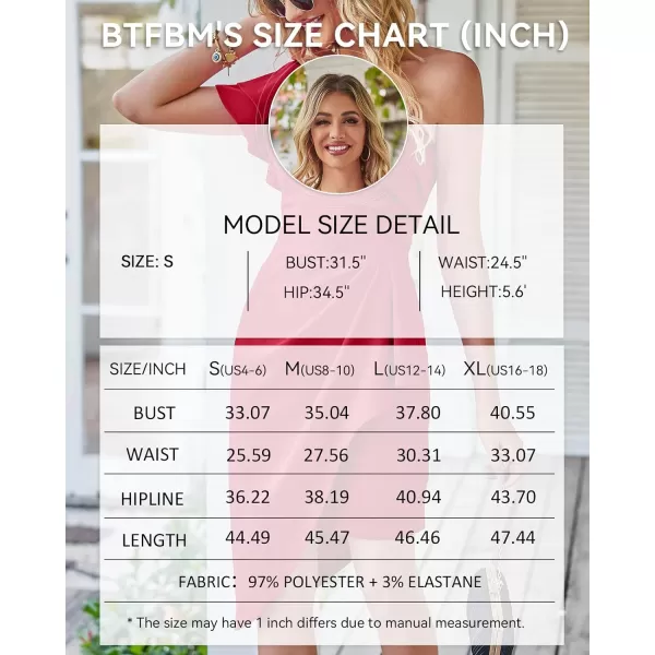 imageBTFBM Women 2023 Summer Fashion Elegant One Shoulder Cocktail Dress Ruffle Sleeve Wrap Ruched Bodycon Short Party DressesSolid Red