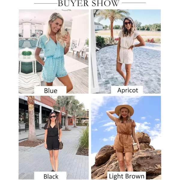 imageBTFBM Women 2023 Summer Fashion V Neck Wrap Rompers Swiss Dot Pocketed Elastic Waist Short Sleeve Beach Shorts JumpsuitDark Blue