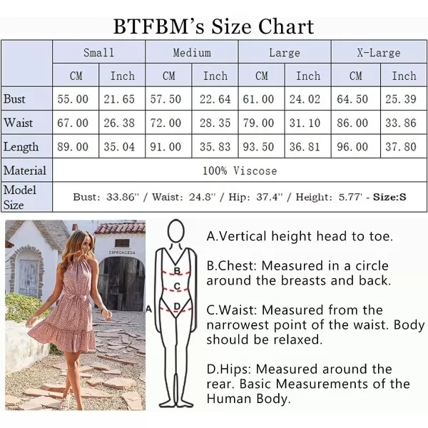 imageBTFBM Women 2023 Summer Halter Neck Dresses Sleeveless Casual Floral Polka Dot Leopard Print Short Boho Ruffle SundressFloral Brick Red