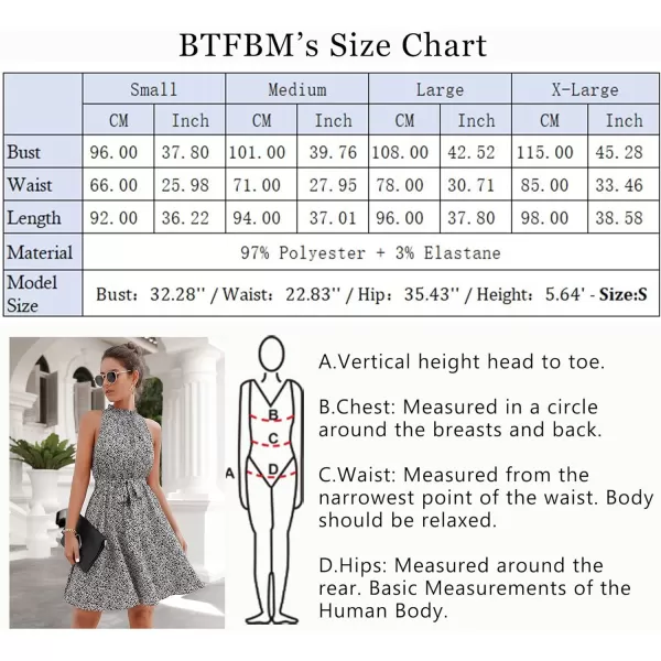 imageBTFBM Women 2023 Summer Halter Neck Dresses Sleeveless Casual Floral Polka Dot Leopard Print Short Boho Ruffle SundressFloral Print Black