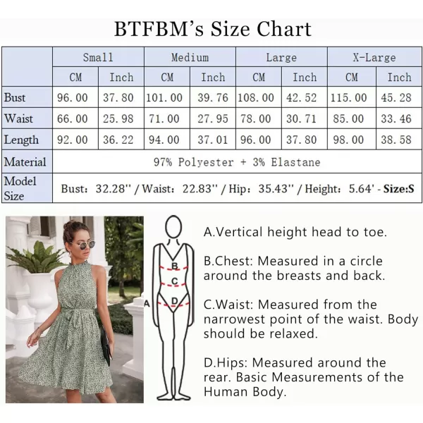imageBTFBM Women 2023 Summer Halter Neck Dresses Sleeveless Casual Floral Polka Dot Leopard Print Short Boho Ruffle SundressFloral Print Green