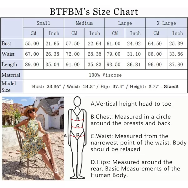 imageBTFBM Women 2023 Summer Halter Neck Dresses Sleeveless Casual Floral Polka Dot Leopard Print Short Boho Ruffle SundressFloral Yellow
