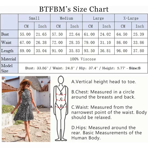 imageBTFBM Women 2023 Summer Halter Neck Dresses Sleeveless Casual Floral Polka Dot Leopard Print Short Boho Ruffle SundressWhite Dot Black