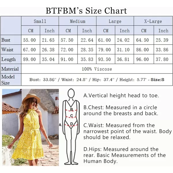 imageBTFBM Women 2023 Summer Halter Neck Dresses Sleeveless Casual Floral Polka Dot Leopard Print Short Boho Ruffle SundressWhite Dot Yellow