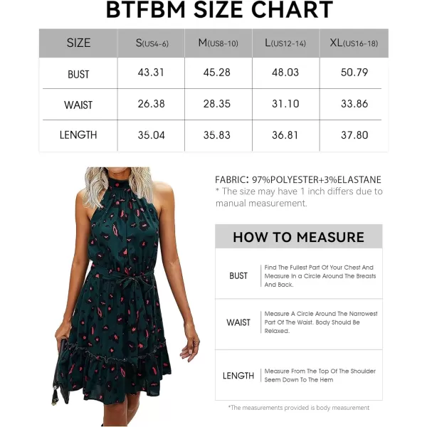 imageBTFBM Women 2023 Summer Halter Neck Dresses Sleeveless Casual Floral Polka Dot Print Short Boho Ruffle SundressDark GreenBlackOrange