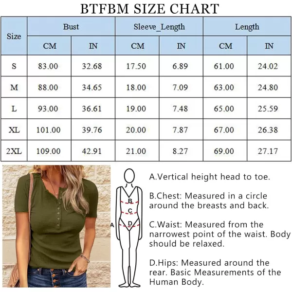 imageBTFBM Women 2023 Summer Henley Tunic Top V Neck Short Sleeve Button UP Solid Slim Fit Casual Ribbed Knit Shirt BlousesZarmy Green