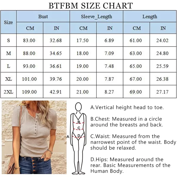 imageBTFBM Women 2023 Summer Henley Tunic Top V Neck Short Sleeve Button UP Solid Slim Fit Casual Ribbed Knit Shirt BlousesZbeige
