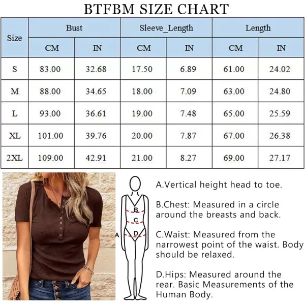 imageBTFBM Women 2023 Summer Henley Tunic Top V Neck Short Sleeve Button UP Solid Slim Fit Casual Ribbed Knit Shirt BlousesZbrown