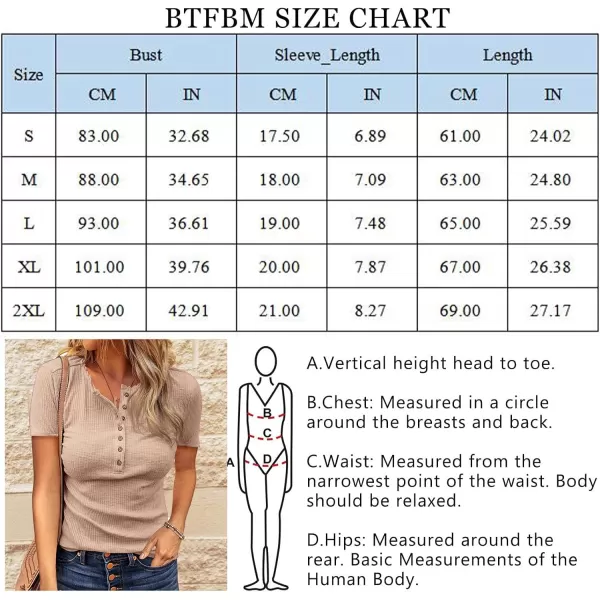 imageBTFBM Women 2023 Summer Henley Tunic Top V Neck Short Sleeve Button UP Solid Slim Fit Casual Ribbed Knit Shirt BlousesZdark Apricot