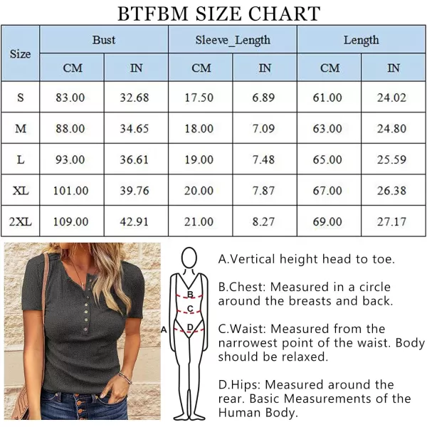 imageBTFBM Women 2023 Summer Henley Tunic Top V Neck Short Sleeve Button UP Solid Slim Fit Casual Ribbed Knit Shirt BlousesZgrey