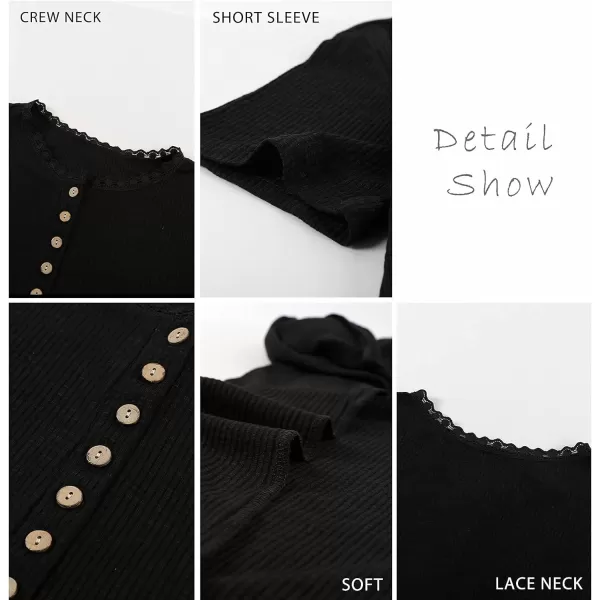 imageBTFBM Women 2023 Summer Henley Tunic Top V Neck Short Sleeve Button UP Solid Slim Fit Casual Ribbed Knit Shirt BlousesZgrey