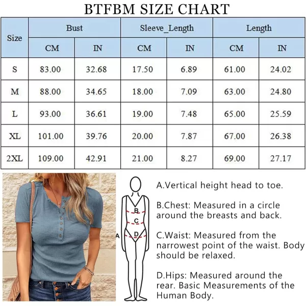 imageBTFBM Women 2023 Summer Henley Tunic Top V Neck Short Sleeve Button UP Solid Slim Fit Casual Ribbed Knit Shirt BlousesZgrey Blue