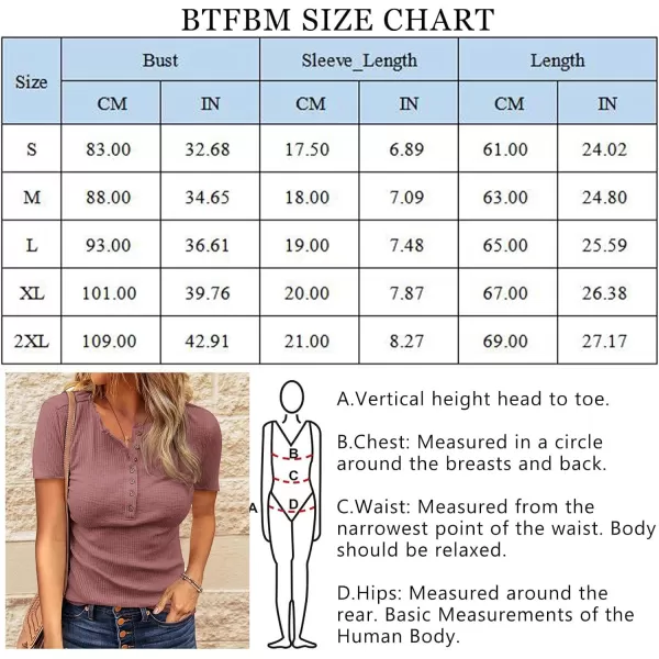 imageBTFBM Women 2023 Summer Henley Tunic Top V Neck Short Sleeve Button UP Solid Slim Fit Casual Ribbed Knit Shirt BlousesZgrey Pink