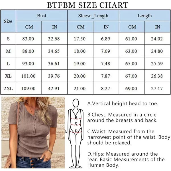 imageBTFBM Women 2023 Summer Henley Tunic Top V Neck Short Sleeve Button UP Solid Slim Fit Casual Ribbed Knit Shirt BlousesZlight Coffee