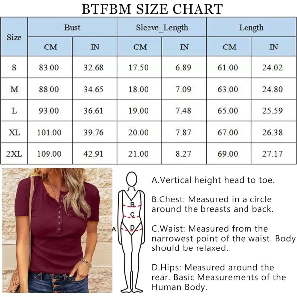 imageBTFBM Women 2023 Summer Henley Tunic Top V Neck Short Sleeve Button UP Solid Slim Fit Casual Ribbed Knit Shirt BlousesZwine Red