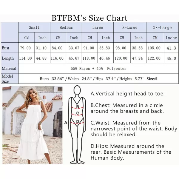 imageBTFBM Women 2023 Summer Maxi Dresses Sleeveless Spaghetti Strap Casual Sundress Tiered Ruffle Boho Cami Beach Long DressSolid White