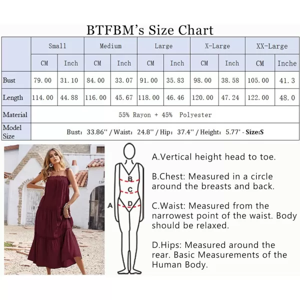 imageBTFBM Women 2023 Summer Maxi Dresses Sleeveless Spaghetti Strap Casual Sundress Tiered Ruffle Boho Cami Beach Long DressSolid Wine Red