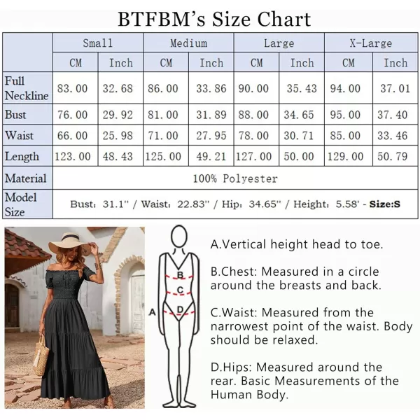 imageBTFBM Women 2023 Summer Off Shoulder Maxi Dresses Short Sleeve Smocked Casual Swing Pleated Party Beach Long Aline DressSolid Black