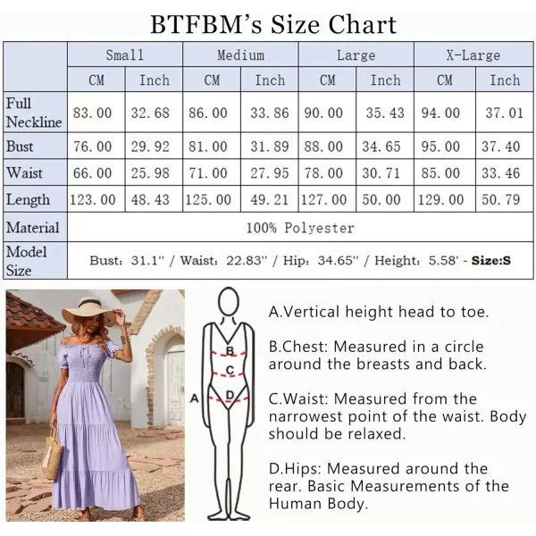 imageBTFBM Women 2023 Summer Off Shoulder Maxi Dresses Short Sleeve Smocked Casual Swing Pleated Party Beach Long Aline DressSolid Light Purple