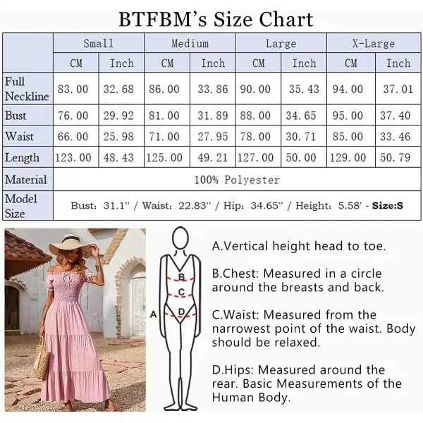 imageBTFBM Women 2023 Summer Off Shoulder Maxi Dresses Short Sleeve Smocked Casual Swing Pleated Party Beach Long Aline DressSolid Pink