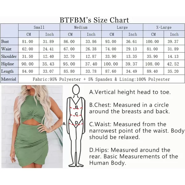 imageBTFBM Women 2023 Summer Sleeveless Casual Crewneck Bodycon Tank Dress Cutout Twist Slim Wrap Club Party Evening DressesBean Green