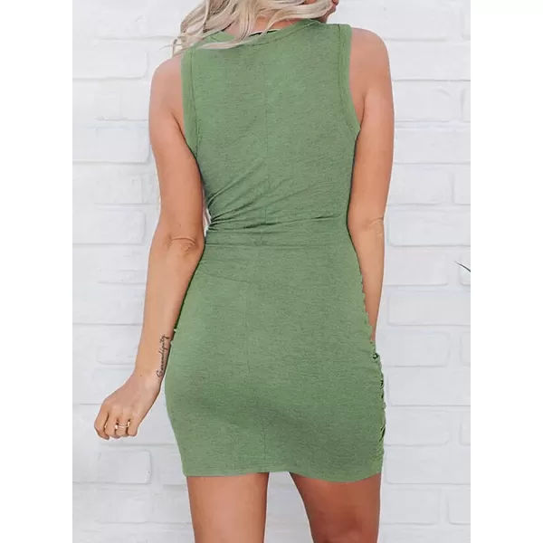 imageBTFBM Women 2023 Summer Sleeveless Casual Crewneck Bodycon Tank Dress Cutout Twist Slim Wrap Club Party Evening DressesBean Green