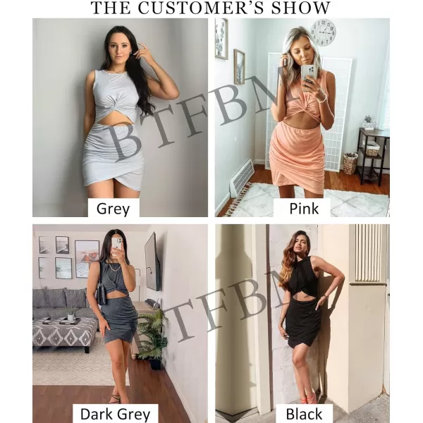 imageBTFBM Women 2023 Summer Sleeveless Casual Crewneck Bodycon Tank Dress Cutout Twist Slim Wrap Club Party Evening DressesBean Green