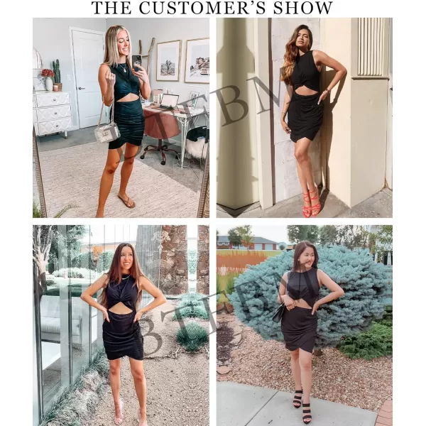 imageBTFBM Women 2023 Summer Sleeveless Casual Crewneck Bodycon Tank Dress Cutout Twist Slim Wrap Club Party Evening DressesBlack