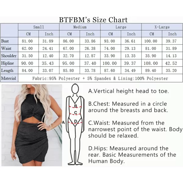 imageBTFBM Women 2023 Summer Sleeveless Casual Crewneck Bodycon Tank Dress Cutout Twist Slim Wrap Club Party Evening DressesBlack