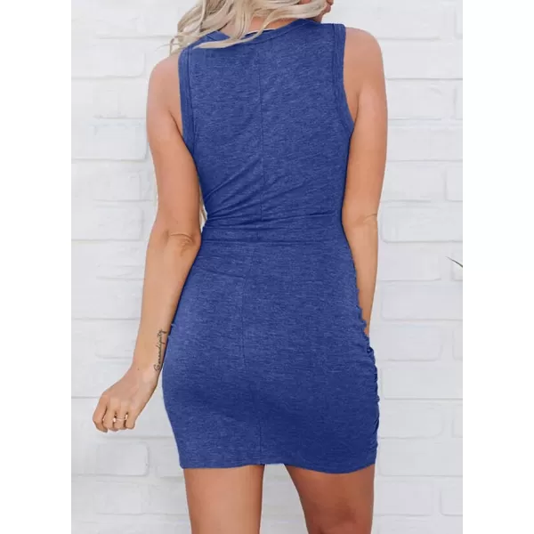 imageBTFBM Women 2023 Summer Sleeveless Casual Crewneck Bodycon Tank Dress Cutout Twist Slim Wrap Club Party Evening DressesDark Blue