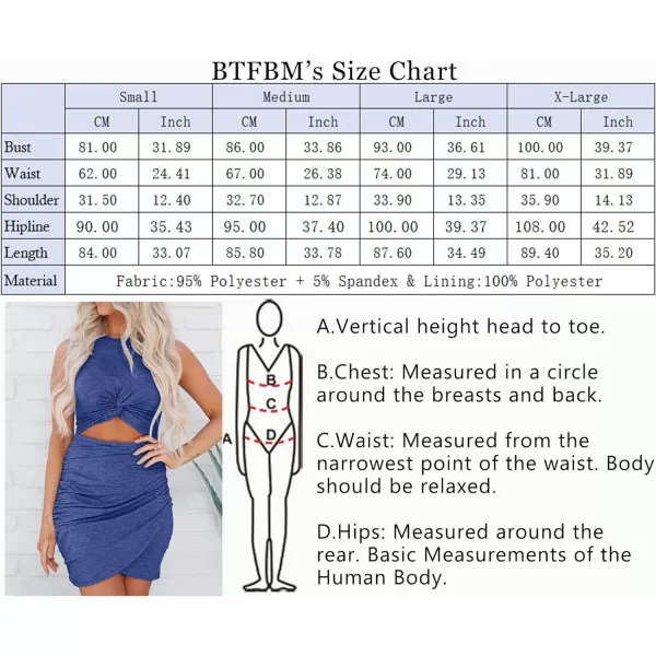 imageBTFBM Women 2023 Summer Sleeveless Casual Crewneck Bodycon Tank Dress Cutout Twist Slim Wrap Club Party Evening DressesDark Blue